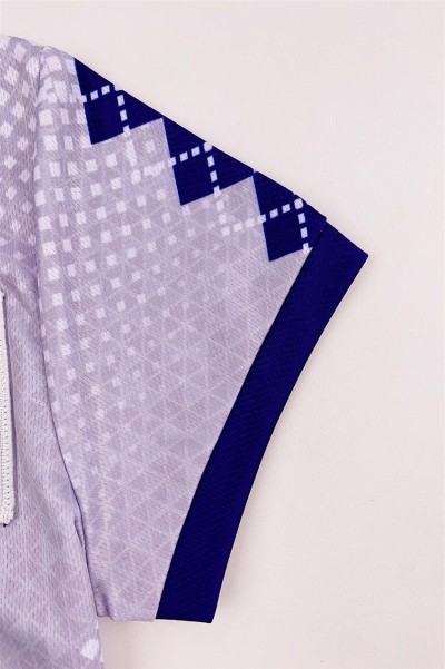 Custom Men's V-neck Sublimation Polo Shirt Design Geometric Blue V-Neck Collar Color Dye Sublimation Garment Factory Short Sleeve Sublimation Polo Shirt Supplier USA Retail P1466 detail view-4